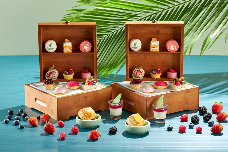 Holiday Inn snacks arranged in a showcase
