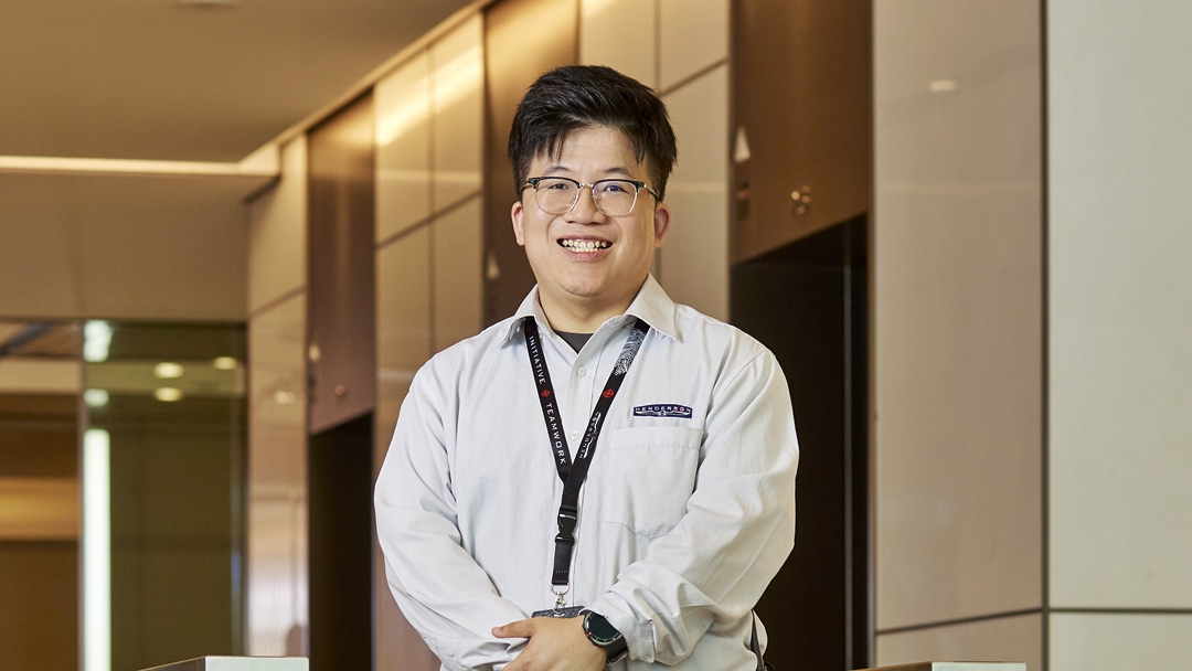 Security Supervisor Benjamin Tay, who progressed through Singapore’s Security Progressive Wage Model, at his workplace.