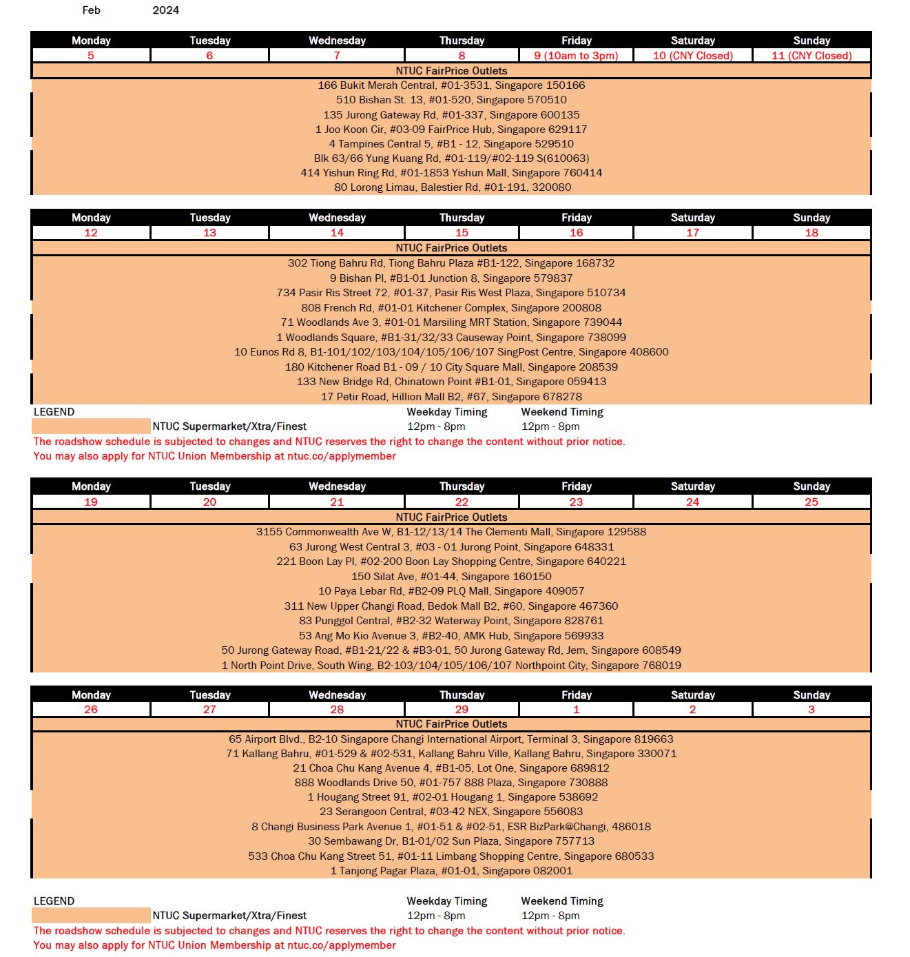 Roadshows Schedule 2024